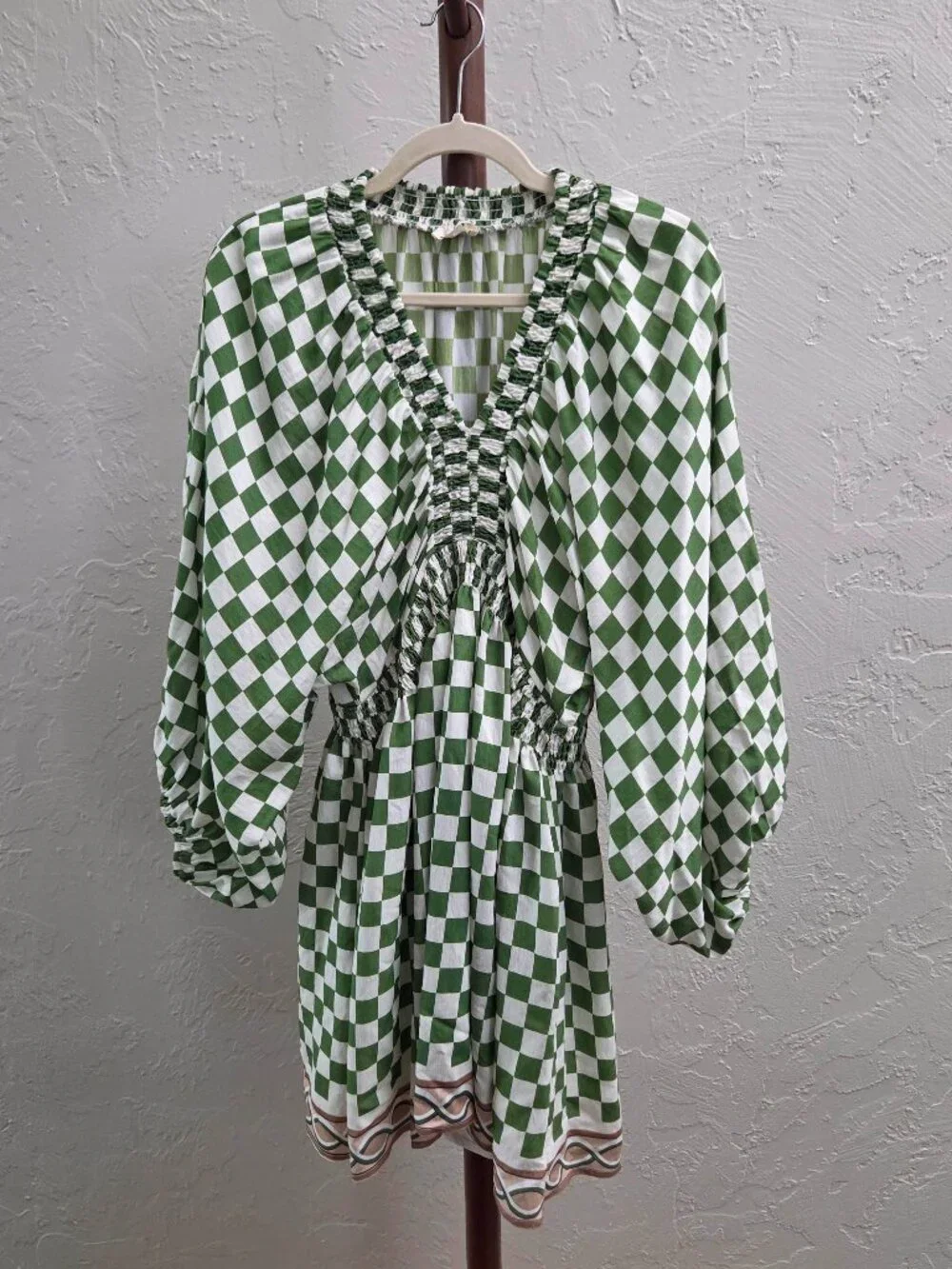 D42. Green Checkered Smocked‎ Dress